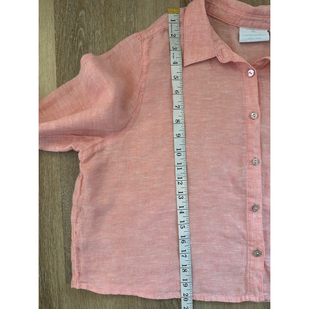 Cynthia Rowley 100% Linen Shirt Womens XL Coral Pink Cropped Button Down - Picture 5 of 6
